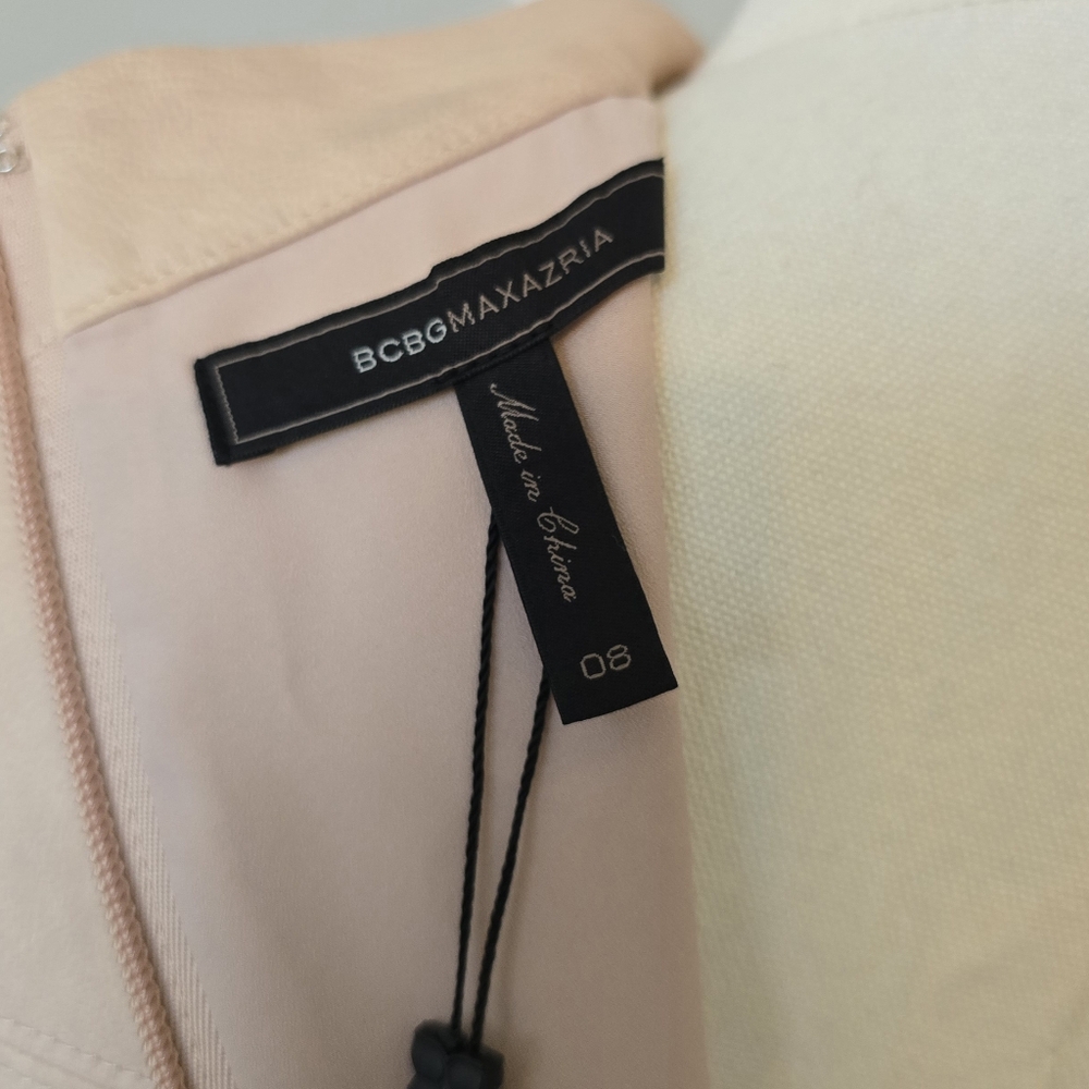 BCBGMaxAzria | Size 8 | Faux Leather Mock Neck Bare Pink Sheath Dress - Picture 10 of 14